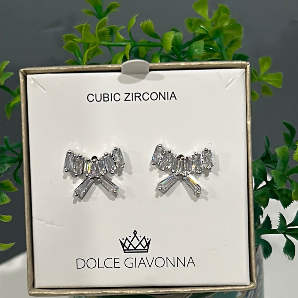 Dolce Giavonna Cubic Zirconia silver tone earrings. NIB